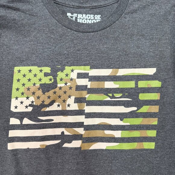 Rags Of Honor Size S Charcoal Gray T-Shirt With Camo American Flag Design - Picture 3 of 6